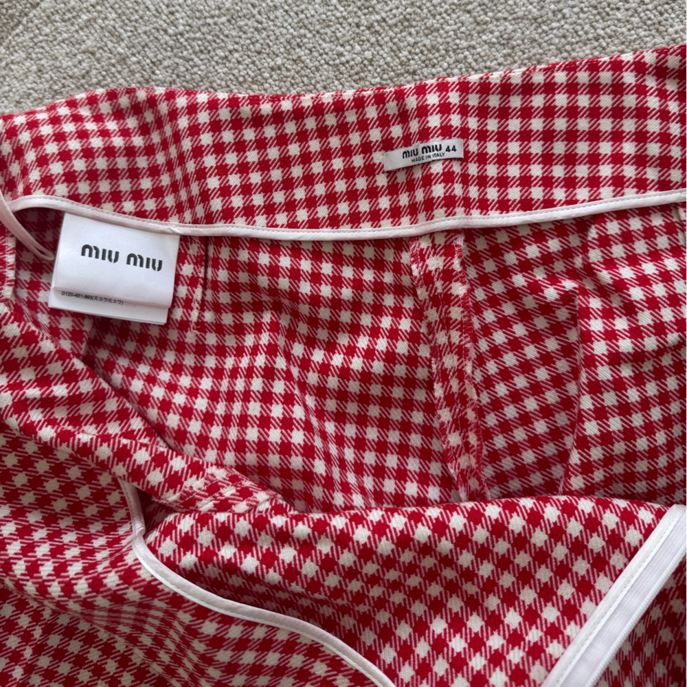 Miu Miu Red Gingham Check Flared Wool Trousers SZ 44 NWT - Picture 7 of 10